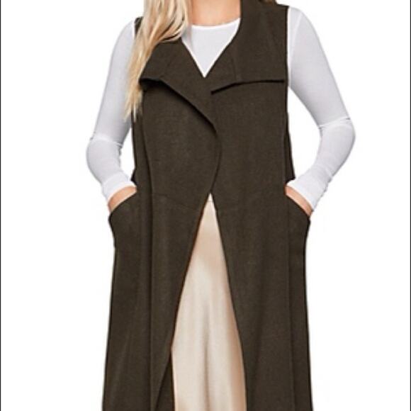 BCBGeneration Green Wool Long Open Front Military Duster Vest Size Small - Picture 12 of 12